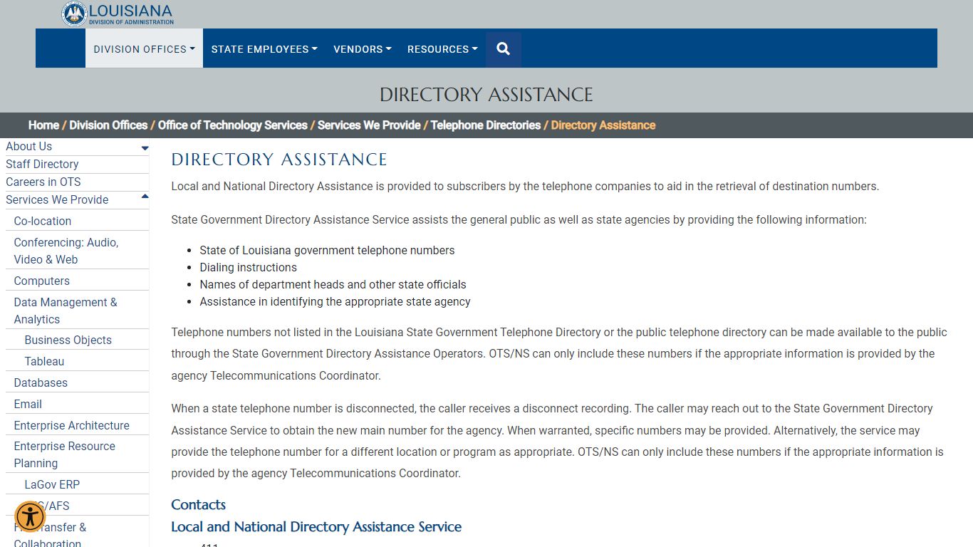 Directory Assistance - Louisiana Division of Administration